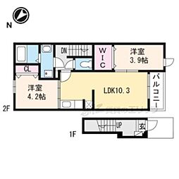 近江鉄道近江本線 五箇荘駅 徒歩13分の賃貸アパート 2階2LDKの間取り
