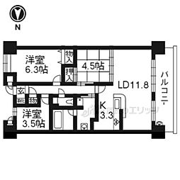 JR湖西線 大津京駅 徒歩1分の賃貸マンション 11階3LDKの間取り