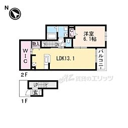 JR東海道・山陽本線 篠原駅 徒歩5分の賃貸アパート 2階1LDKの間取り