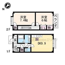ＴＷＩＮ　ＯＡＫＳ　Ｂ棟 2階2DKの間取り