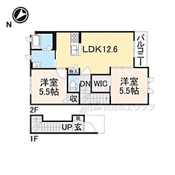 JR東海道・山陽本線 南彦根駅 徒歩28分の賃貸アパート 2階2LDKの間取り