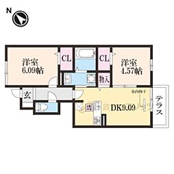 JR草津線 貴生川駅 徒歩11分の賃貸アパート 1階2DKの間取り