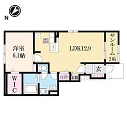 ミ・リブロ堅田 1階1LDKの間取り