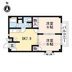 ソレイユ唐崎 1階2DKの間取り