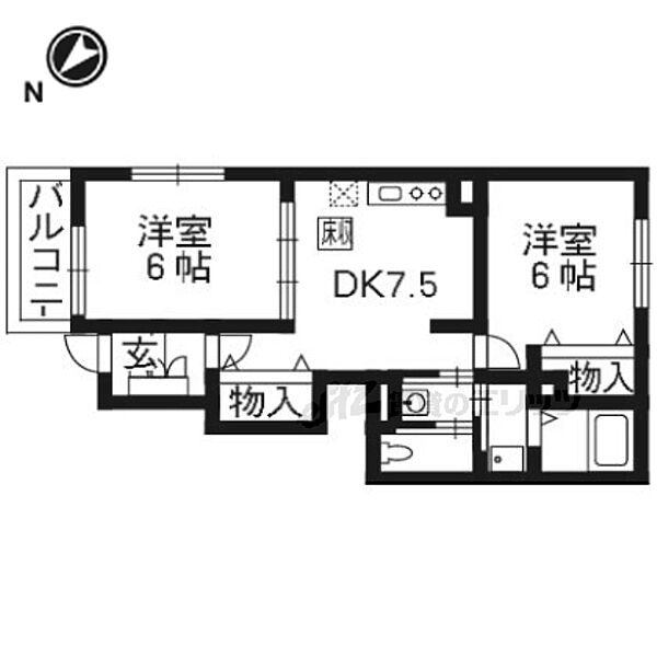 滋賀県愛知郡愛荘町野々目(賃貸アパート2DK・1階・44.82㎡)の写真 その2
