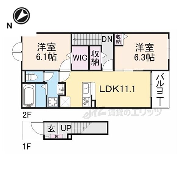 ドロワット 204｜滋賀県湖南市柑子袋東３丁目(賃貸アパート2LDK・2階・58.60㎡)の写真 その2