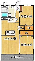 ヒルズ折尾 2LDKの間取図画像