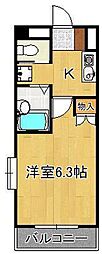 ヨークス本城 1Kの間取図画像