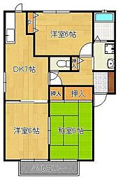 ガーデンシティー御牧D棟 3DKの間取図画像