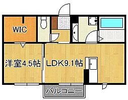 D-room本城B 1LDKの間取図画像