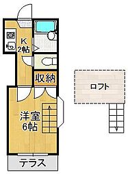 リバティ折尾 1Kの間取図画像