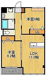 樹ノ里 2LDKの間取図画像