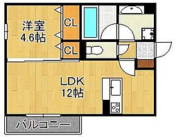 D-ROOM御開 1LDKの間取図画像