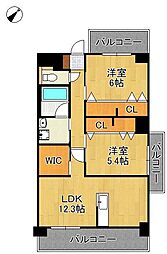 北九州市八幡西区大浦1丁目マンション 2LDKの間取図画像