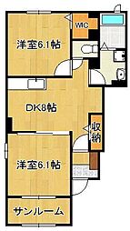 ヒルズ白浜2 2DKの間取図画像