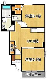 ヒルズ白浜2 2DKの間取図画像