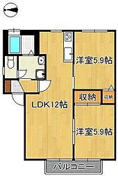 プレステージ華里1 2LDKの間取図画像
