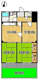 ミリオンコーポラス鷹の巣 3DKの間取図画像