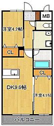 グランビュー黒崎南 2DKの間取図画像