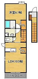 ソレアード陣原 1LDKの間取図画像