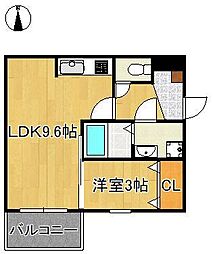 ジーメゾン八幡西リベル 1LDKの間取図画像