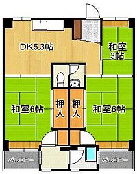 ビレッジハウス萩原2 3DKの間取図画像
