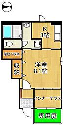 北九州市八幡西区清納1丁目アパート 1Kの間取図画像