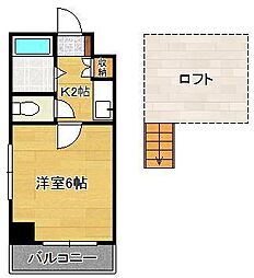 ロイヤルシャトー黒崎 1Kの間取図画像