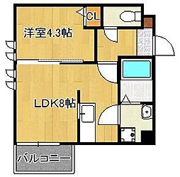 レヴァレント黒崎 1LDKの間取図画像