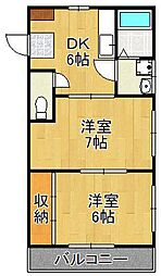 シャトレ穴生 2DKの間取図画像