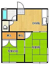 コーポ京良城B 2DKの間取図画像