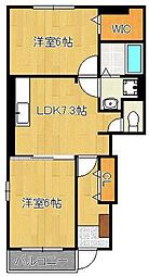 グランクリュー上の原 2DKの間取図画像