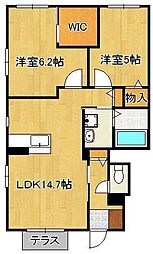 シャンティーC 2LDKの間取図画像