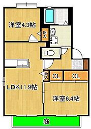 ディアス茶屋の原B 2LDKの間取図画像
