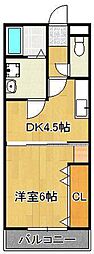 ミース2 1DKの間取図画像