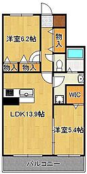 レジアス三ヶ森 2LDKの間取図画像