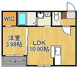 エクスヴィータ新入 2階1LDKの間取り