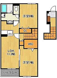 ブルックサイドあさぎりA 2LDKの間取図画像