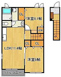 ブランミュール水巻C 2LDKの間取図画像