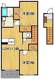 グリーンヒルズ旭D 2LDKの間取図画像