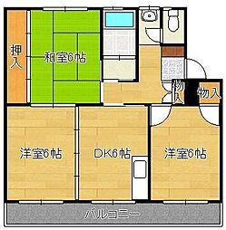 中鶴ハイツ 3DKの間取図画像