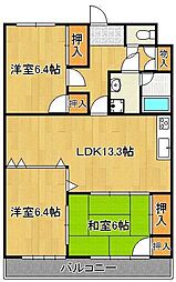 クレスト直方駅前 3LDKの間取図画像