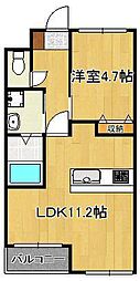 グランディール中間 1LDKの間取図画像