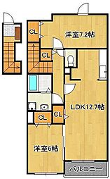スウィートライフ野間A 2LDKの間取図画像