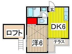 エニーセ南2号棟 2階1DKの間取り