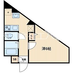 The　Garlands 3階1Kの間取り