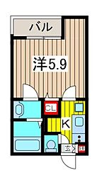 レーヴWARABI 1Kの間取図画像