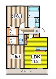 セジュール・アイ 2LDKの間取図画像