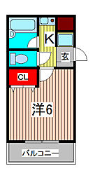 エストタウンWarabi 1Kの間取図画像