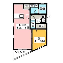 ヴァールハイトKONAN 2階1LDKの間取り